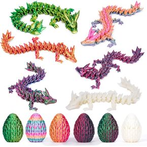 4PCS Dragon Egg, 3D Printed Dragon Eggs with Dragon Inside, Surprise Easter Basket Stuffers Mystery Easter Eggs Fidget Toy, Articulated Crystal Toys for Kid Desk Decor
