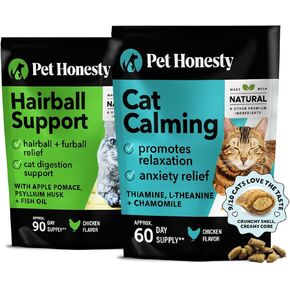 PET الصدق Cat Hairball Support + Cat Cat Crunchy Crunchy & Creams Buffs Essential Bundle - Cat Furball Treatment ، Teaceity Relation for Cats (Chicken)