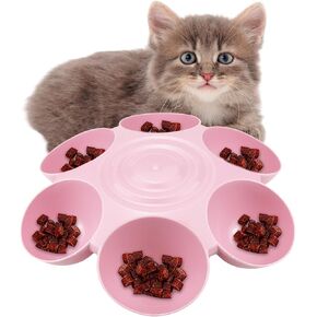 DOERDO Cat Feeding Bowl, Plastic Cat and Dog Food Bowl with 6 Bowls, Multiple Pet Dinner Feeder for Indoor Food and Water, Blue