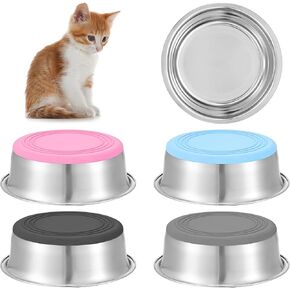 Molain 4 Pcs Stainless Steel Cat Bowls for Indoors, Whisker Fatigue Shallow Cat Dishes for Food and Water, Non-Slip Silicone Bottom Metals Cat Food Bowls for Samll Dog Puppies Cats