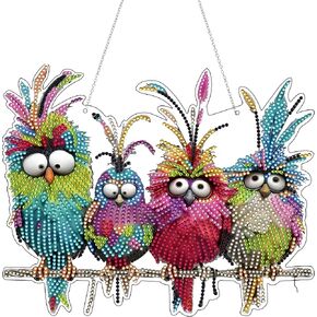 JJFox Diamond Art Kit for Adult, Special Shaped Rhinestone, DIY Acrylic 5D Painting Window Pendants, Home Garden Wall Hanging Ornament, Double Sided (Bird)