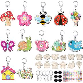 BAPHILE 24 PCS Spring Wood Craft Color Your Own Butterfly Insect Keychains DIY Wooden Blank Keychains for Kids Adults Spring Party Decor Classroom Kindergarten Exchage Gift Activities