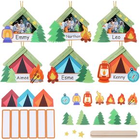 Geelin 24 Sets Camp Crafts Camping Wood Frame Crafts Stick Kit DIY Picture Frame Gifts Bulk Camping Party Favor Hanging Ornaments for VBS Sunday School Home Activities Party Supplies
