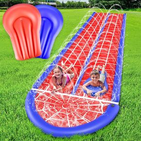 30Ft Slip and Slide Lawn Water Slide with 2 Bodyboards, Extra Long Heavy Duty Double Lane Slip n Slide for Adults and Kids, Summer Outdoor Water Toys Outside Play Backyard Games with Sprinkler