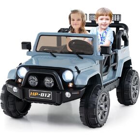 Olakids 2 مقاعد ركوب على الشاحنة ، مركبة كهربائية تعمل بالبطارية 12 فولت للأطفال مع التحكم عن بعد ، عرض الطاقة ، مصابيح LED ، قصة ، نظام تعليق ، mp3 ، لعبة على 3+ فتيان (رمادي)