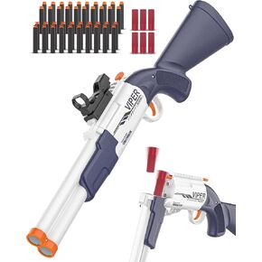 Double Barrel Toy Shotgun with Ejecting Shells - Shell Ejecting Toy Gun with Ammunition Belt, 40 Darts, 12 Shells & Red Dot Sight - Foam Dart Blaster with Realistic Reloading Action for Boys 8-12