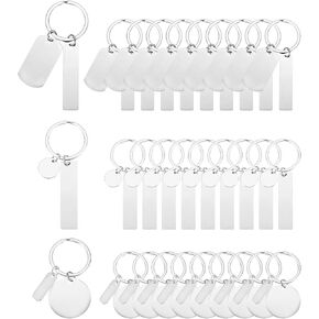 PATIKIL Stainless Steel Engraving Keychain Blanks, 15Pcs Metal Laser Engravable Stamping Blanks Key Ring Tags with Hanging Tag for DIY Keychain, Craft, Silver Tone(3 Styles)