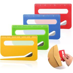 4pcs Envelope Opener, Envelope Slitter with Scale & Pointed Tip & Magnifying Glass Upgraded Wrapping Paper Cutter Letter Mail Knife Opener Tool (4 Colors)