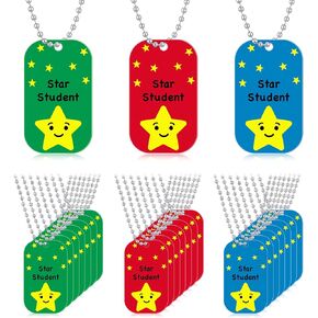 24 Pcs Student Incentives Metal Star Student Dog Tag with Chains Recognition Tag Necklaces Education Awards Prizes Bulk for School Classroom Reward Teacher Supplies