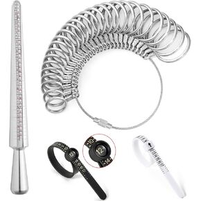 Hudinsun 4 PCS Ring Sizer Measuring Tool Kit, Ring Mandrel Measurer, 2 PCS Finger Size Tape 1-17 USA Rings Size, 27 PCS Stainless Steel Measuring Ring Tool, US Ring Size 0-13 with Half Size