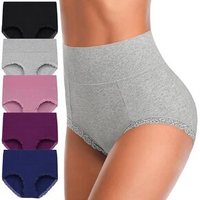 Annenmy High Waisted Womens Underwear Cotton Underwear Full Coverage Briefs Stretch Breathable Ladies Panties 5 Pack