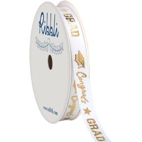 Ribbli Graduation Ribbon,Congrats Grad Black&Gold Satin Ribbon Use for Gift Wrapping,Graduation Party Decoration,3/8 Inches x 10 Yards