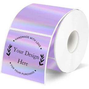 2" x 2" Square Transparent Thermal Labels Stickers, Clear Thermal Labels, Transparent Holographic Pink Direct Thermals Label, Perforation Line Design- 200 Sheets