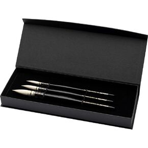Kagalovska بواسطة Da Vinci - مجموعة مربع هدايا Casaneo White 3 Brush - ألياف اصطناعية ناعمة ومتموجة في Quill مع مقبض أسود لجميع الوسائط