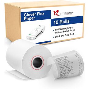 10 Rolls - 2 1/4'’ x 50’ Thermal Paper Receipt Rolls - BPA Free - 55 GSM - Cash Register Receipt Printer Paper - Fits Clover Flex, Verifone Vx 520, Samsung and Citizen
