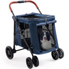 Scout Pet Stroller, 4-Wheel Design for Small/Medium Dogs - One-Button Fold, Adjustable Mesh Windows & Shades, 360° Swivel Front Wheels, Rear Wheel Brake for Safety