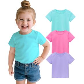 3 Pack Baby Girls Short Sleeve T-Shirts Infant Soft Cotton Tee Toddler Girl Clothes Size 18M-5T