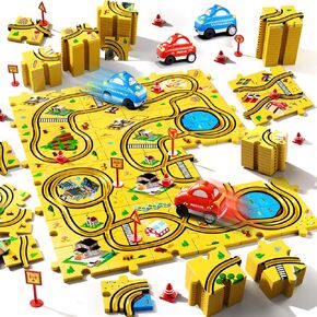 64 PCS Puzzle Race Cars Track Set Toys for Kids Boys, Puzzle Racer Kids Car Track Set Ages 3-5 4-6, Toys Gifts for 3 4 5 Year Old Boys, Ideal 3 4 5 Year Old Boys (Animals) in Kuwait
