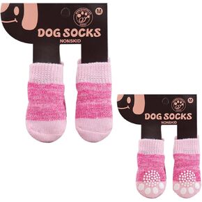 4 Pieces Dog Socks Knitted Grip Socks for Pets with Cartoon Pattern Anti-Slip Shoes for Home Hardwood Floor Wear 4 Pieces Dog Socks