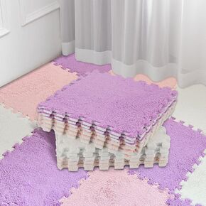 Amylove 72 Pcs Foam Floor Mat 12 x 12 x 0.4 Inch Interlocking Eva Foam Mats with Border Soft Plush Fluffy Foam Floor Tiles Interlocking Rug Climbing Area Carpet Squares for Kids Home Playroom 3 Colors