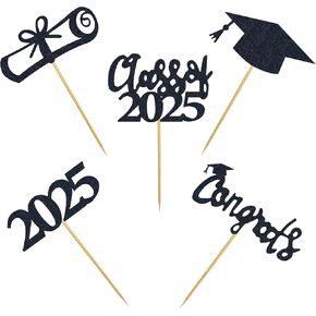 30 PCS Cucke Cupcake Toppers 2025 Dipomaa Grad Cap Cake Toppers اختيارات الطعام لمستلزمات الحفلات وفضلات التخرج 5 أنماط