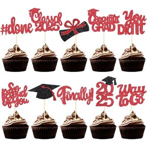 100 PCS Cupcake Cupcake Toppers Crass Class of 2025 Cupcake تختار اللوازم الدبلوم Toppers لزخارف الحفلات (Maroon)