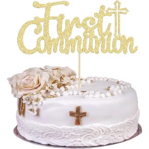 Gyufise 25Pcs First Holy Communion Cupcake Toppers Gold Glitter First Communion Cake Topper God Bless Dove Cross Cupcake Picks God Christian Baptism Theme Baby Shower Birthday Party Cake Supplies in Kuwait