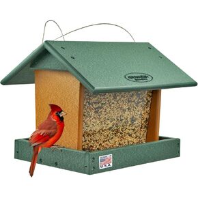 Poly Hanging Hopper Bird Feeder, Large Hanging Bird Feeder for Outside, Outdoors - Amish American Made (Turf Green & Cedar)