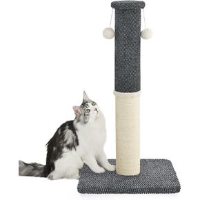 Made4Pets Cat Scratching Post 33", Tall Scratching Posts for Indoor Cats Adults Natural Sisal Rope Cat Scratcher with Replacement Hanging Balls 4.3 Inches Thick Cat Scratch Post, Dark Grey