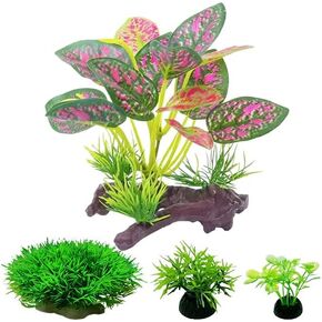 نباتات الزواحف لـ terrarium ، نباتات أسماك الأسماك المائية ، نباتات الاصطناعية ، ديكور موائل دبابات البرمائيات ملائمة للدربينات السحفية السحفية Snake Snake Snake ((set-4pcs/b)))