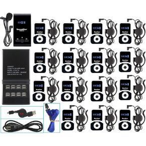EXMAX® ATG-100T 195-230MHz Wireless Tour Guide System Simultaneous Translation Interpreting Equipment for Church Translator in Your Ear Translation Devices 1 Transmitter 15 Receivers + Charge Station