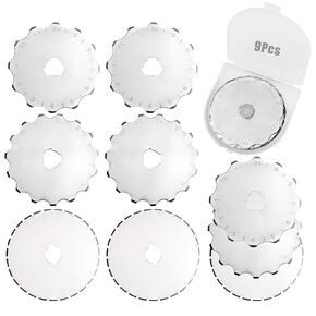 Yakamoz 45mm Crochet Edge Rotary Cutter Rades - 9pcs تخطي الشفرة غرزة مثقبة شفرات دوارة تتناسب مع Fiskars Olfa ، أداة قطع الورق الجلدية القماش (12 ، 15 ، 27 أسنان)