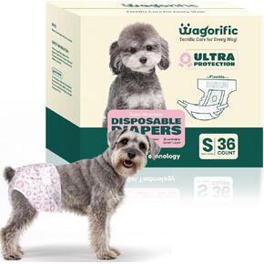 Dog Diapers for Female Dogs: Leakproof, Adjustable, Soft, and Breathable Disposable Diapers for Female Doggie – Perfect for Incontinence, Training, and Travel – 36 Pack Size S