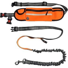FJ Four Fairs Hands Hands Dog Leash مع حقيبة سحاب ، مقود الخصر للمشي مع الكلب مع بونجي يمتص الصدمات للمشي والركض والجري (أسود)