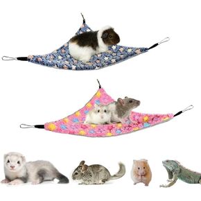 Pack of 2 Hanging Corner Hammock with Hooks for Ferrets, Rats, Guinea Pigs, Chinchillas, Hamsters, Hedgehogs, and Other Small Animals., Medium, Coffee+Purple