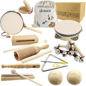 Vinjoe Baby Musical Instruments-Toddler Montessori Wooden Musical Toys for Kids 1-3 ، Meutral Colors Percussion Instrument