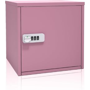 Mini Locker Small Storage Cabinet, Lockable Cabinet Organizer Locking Put on Office Desk, Size 9.85x9.85x9.85 In Metal Small Locker Cabinet for Schools, Home, Dresser etc. Beige