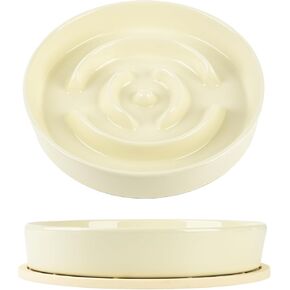 Ceramic Slow Feed Dog Bowl with Silicone Mat, 23 oz, 8.5 in, for Medium and Large Dogs (Light Green)