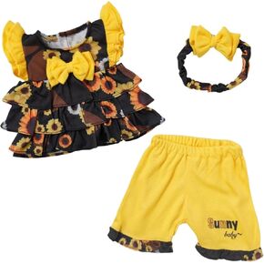 Babeside 3 PCS Rebor Baby Doll Clothes Preshing for 17-22 Inch Dolls ، وملابس عباد الشمس مع عقال لفتيات دمية نابض بالحياة ، والأصفر ، والأسود (دمى غير متضمنة)
