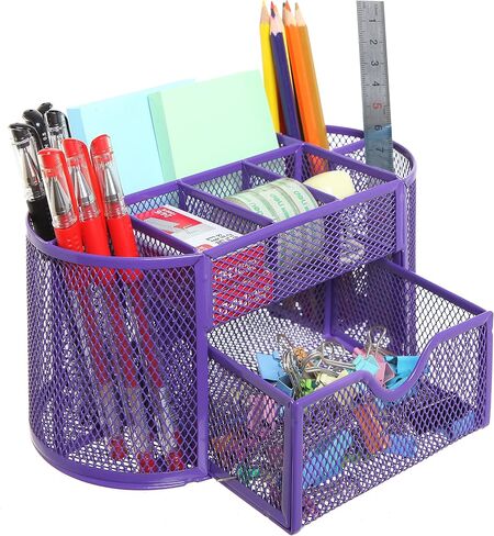 MyGift Metal Wire Mesh Desktop Supplies Organizer Caddy with 8 Compartments and Storage Drawer for Home Office School Dorm (Black)) in Saudi Arabia