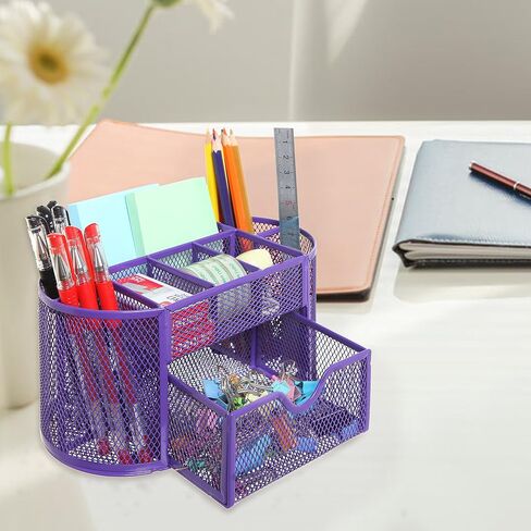MyGift Metal Wire Mesh Desktop Supplies Organizer Caddy with 8 Compartments and Storage Drawer for Home Office School Dorm (Black)) in Saudi Arabia