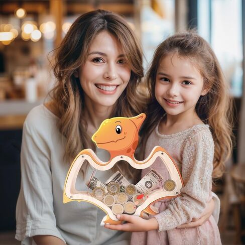 Wooden Dinosaur Piggy Bank for Kids Boys Money Coin Bank, Unbreakable Piggy Bank DIY Personalized Kids Safe Bank Money Box with Stickers Birthday Baptism Gifts for Boys Toddler Adults in Saudi Arabia