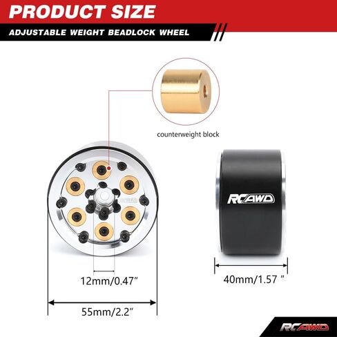 RCAWD 2PCS Cyberwheelz 2.2 Beadlock Wheel Rim Detachable Counterweights for 1/10 RC Crawler Series Upgrades Parts Black in Saudi Arabia