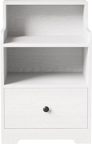 LIKIMIO Nightstand with Drawer and Open Shelf, Bedside Table with Hutch, Modern End Table with Storage for Bedroom, White in Saudi Arabia