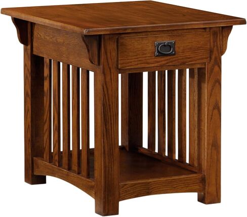 Leick Home 8207 Mission Impeccable End Table with Drawer, Made with Solid Wood, Side Table for Living Room, Bedroom, Medium Oak Finish, Russet in Saudi Arabia