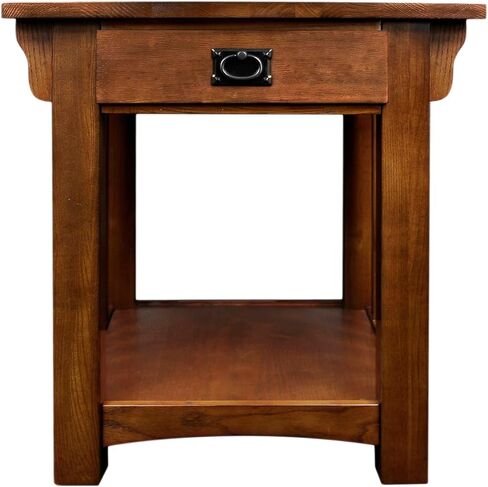 Leick Home 8207 Mission Impeccable End Table with Drawer, Made with Solid Wood, Side Table for Living Room, Bedroom, Medium Oak Finish, Russet in Saudi Arabia
