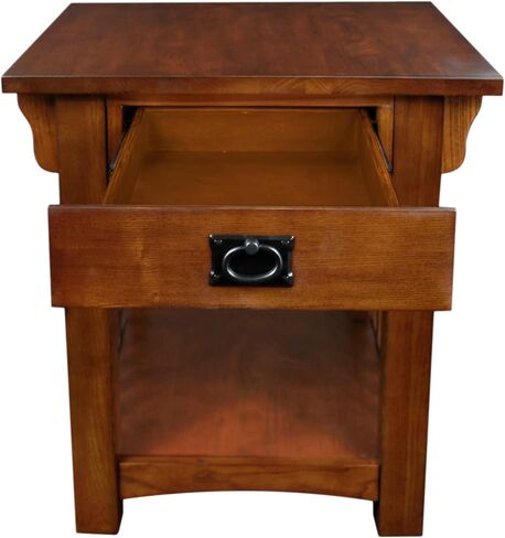 Leick Home 8207 Mission Impeccable End Table with Drawer, Made with Solid Wood, Side Table for Living Room, Bedroom, Medium Oak Finish, Russet in Saudi Arabia