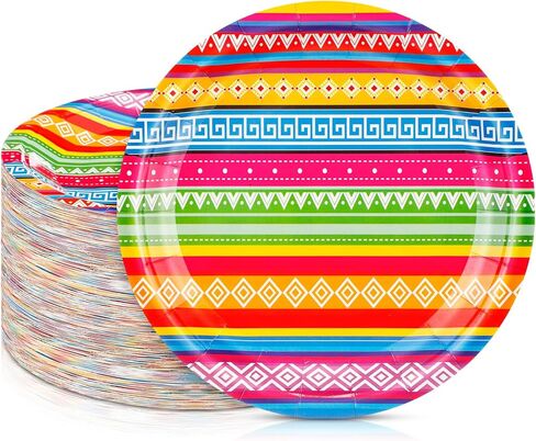 100 Pcs Mexican Paper Plates 7 Inch Disposable Fiesta dessert Plates Mexican Party Supplies for Taco Tuesday Birthday Party Decorations(White Mandala) in Saudi Arabia