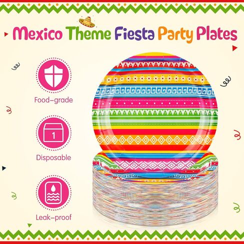 100 Pcs Mexican Paper Plates 7 Inch Disposable Fiesta dessert Plates Mexican Party Supplies for Taco Tuesday Birthday Party Decorations(White Mandala) in Saudi Arabia