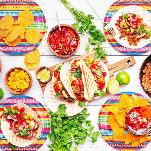 100 Pcs Mexican Paper Plates 7 Inch Disposable Fiesta dessert Plates Mexican Party Supplies for Taco Tuesday Birthday Party Decorations(White Mandala) in Saudi Arabia